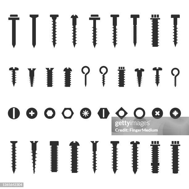 schrauben, muttern und schrauben icon-set - nut fastener stock-grafiken, -clipart, -cartoons und -symbole