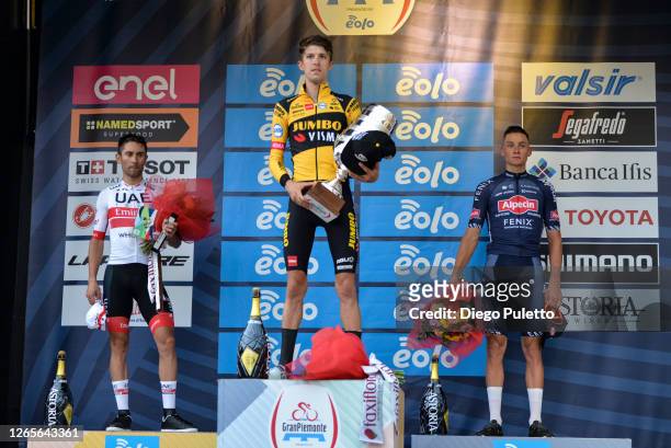Diego Ulissi of Italy and Team UAE Team Emirates, George Bennett of New Zealand and Team Jumbo-Visma Mathieu, Mathieu van der Poel of The Netherlands...