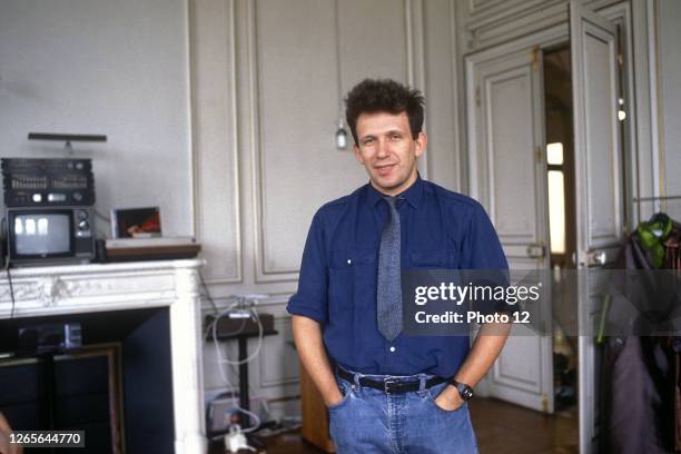 French fashion designer Jean-Paul Gaultier posing in his showroom located in the 4th arrondissement in Paris. 1984.