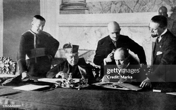 The Signature Of Of The Lateran Pacts Between Cardinal Pietro Gasparri And Benito Mussolini. Rome 1929.