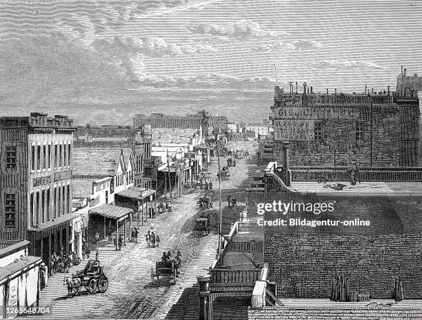 Virginia City in 1870, city in the Nevada desert, USA / Virginia City im Jahre 1870, Stadt in der Wüste von Nevada, USA, Reproduction of an original...