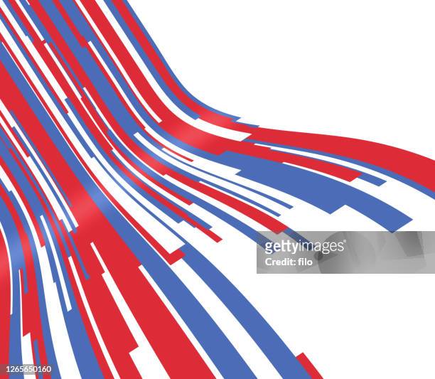 patriotische rot weiß und blaue welle linien hintergrund - diminishing perspective stock-grafiken, -clipart, -cartoons und -symbole