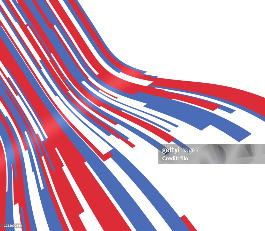 Patriotic Red White and Blue Wave Lines Background