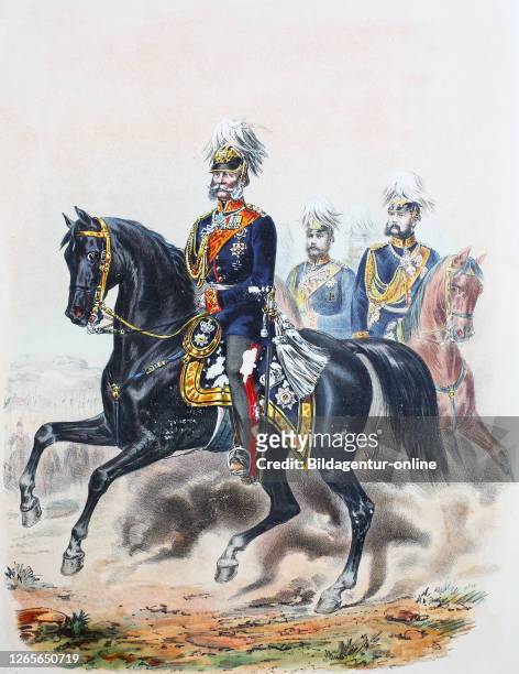 Royal Prussian Army, Guards Corps, William I, German Emperor, with prince Prince Charles of Prussia and Prince Frederick Henry Albert of Prussia....