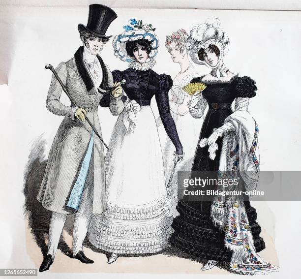 National costume, clothes, history of the costumes, people of the fine society, Germany, in 1820-1825, Volkstracht, Kleidung, Geschichte der Kostüme,...
