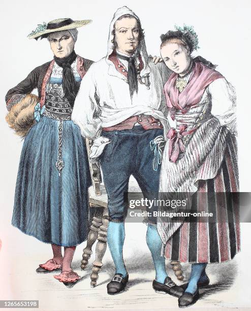 National costume, clothes, history of the costumes, national costume from train and Schwyz, Switzerland, in the end of 18 century, Volkstracht,...