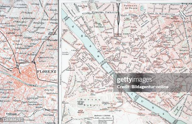Historical map of Firenze, Florence, Italy, / historische Karte von Florenz, Florenz, Italien, Historisch, digital improved reproduction of an...