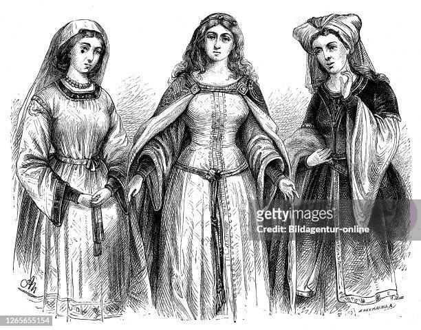 German women's costumes from the first period, medieval minnezeit and byzantine costume / deutsche frauenkostüme aus der ersten zeit,...