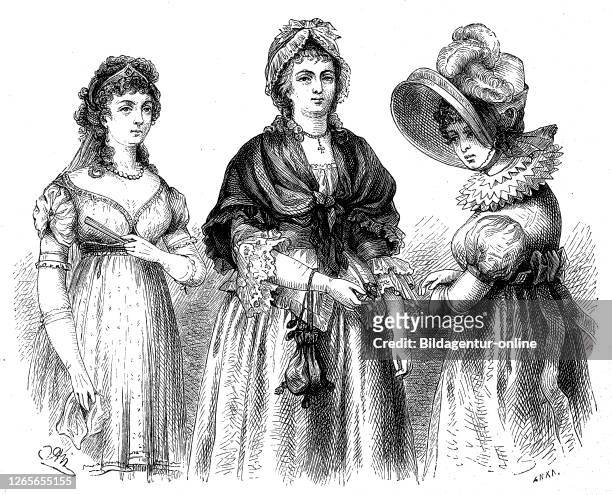 German women's costumes at the time of the revolution, time of Werther and time of the Vienna congress / deutsche Frauenkostüme zur Zeit der...