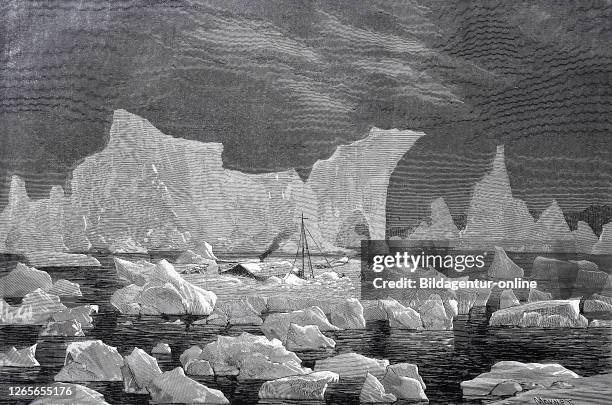 German North Polar Expedition, Camp on an ice floe during an Arctic expedition, tent, icebergs, Arctic Ocean / Zweite Deutsche Nordpolar-Expedition,...