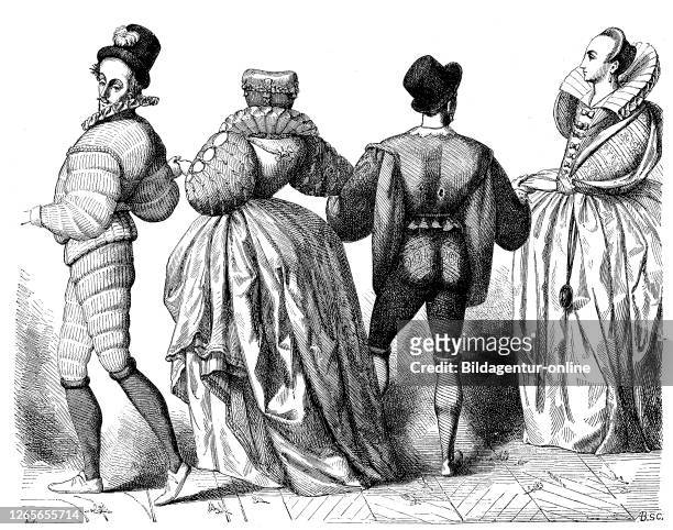 Fashion in France for Men and Women in ther year 1584, France / Die Mode im Jahr 1584 in Frankreich, Herren und Damen, Historisch, digital improved...