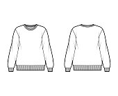 Cotton-terry oversized sweatshirt technical fashion illustration with relaxed fit, crew neckline, long sleeves jumper