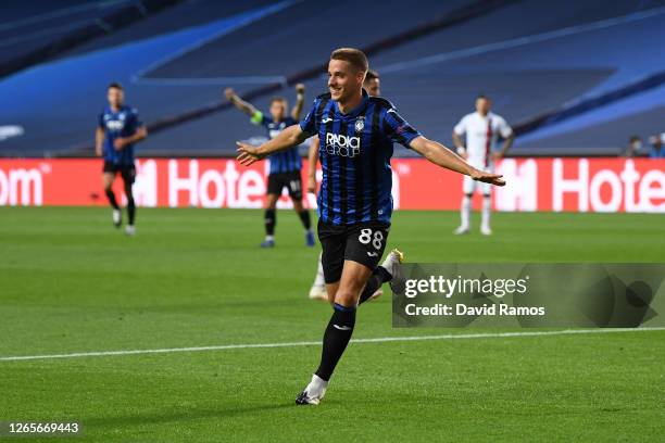 Mario Pasalic of Atalanta celebrates after scoring his team's first goal during the UEFA Champions League Quarter Final match between Atalanta and...