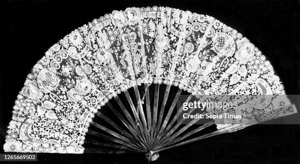 Fan with Monogram of Cantacuzene Family Belgium, Brussels, Brussels, Cotton, mixed lace: bobbin part lace of a type known as "Duchesse" with insets...