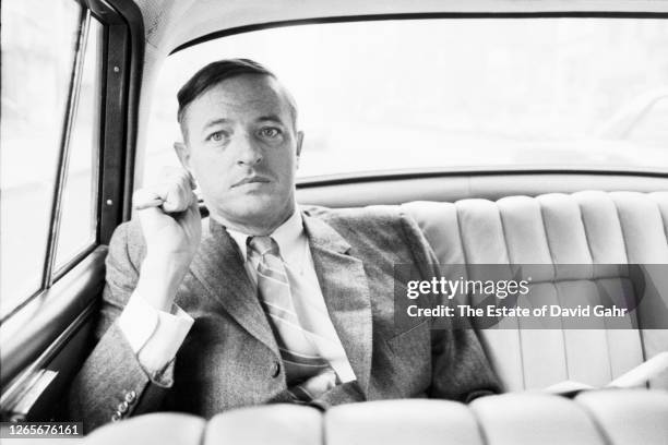 American public intellectual, commentator, and author William Frank Buckley, Jr. Reviews a speech as he is being driven in a towncar to an appearance...