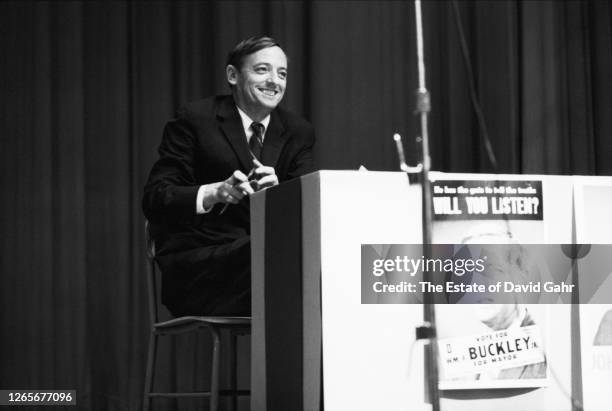 American public intellectual, commentator, and author William Frank Buckley, Jr. Campaigns during his 1965 run for the New York City Mayoralty on...
