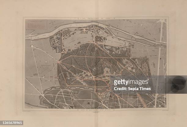 Bois de Boulogne, current state, Map of the streets of Bois de Boulogne from the 19th century, signed: Dardoiz et Antoine, Del, J. Rotschild,...