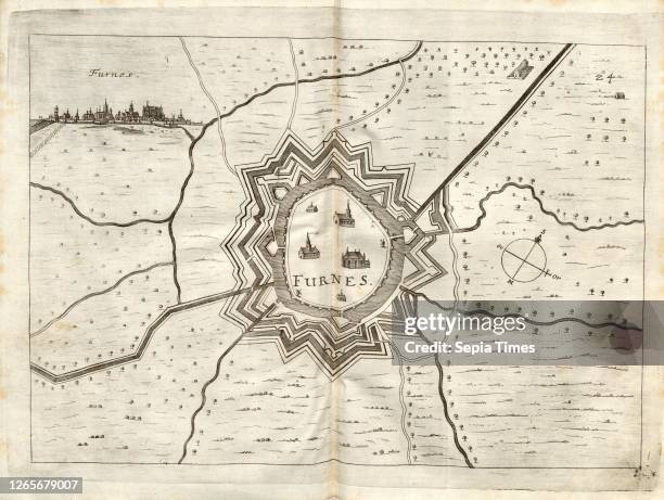 Furnes, Plan of fortification of Veurne , Fig. 28 after p. 148 Galeazzo Gualdo Priorato: Teatro del Belgio, o sia descritione delle diecisette...