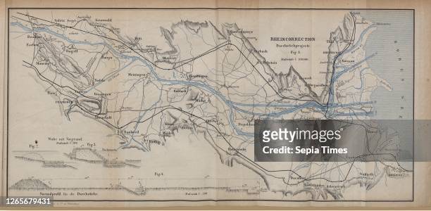 Rheincorrection, Durchstichprojecte, Fig. 1: Map for the correction of the Rhine between Bendern and Bodensee on a scale of 1: 100'000, Fig. 2-3:...