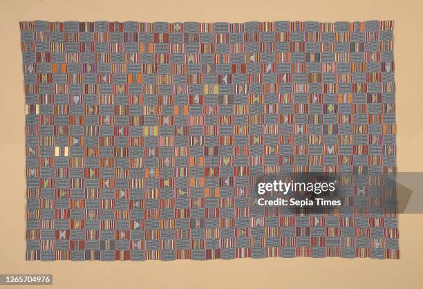 Man's wrapper; kente, Ewe people, 1925-1950, cotton, height: 104-1/8 in width: 67-1/8 in, Textile and Fashion Arts.