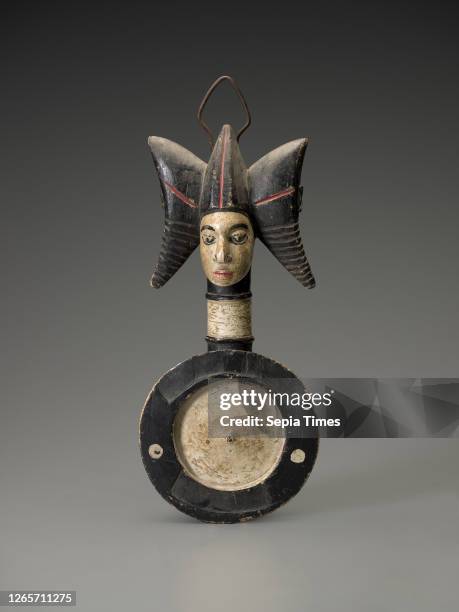 Ritual Chalk Spoon, Igbo people, 1920-1950, wood, hide, fiber, rope, copper, pigment, 18-1/8 x 7-1/4 x 3-1/4 in., African Art.