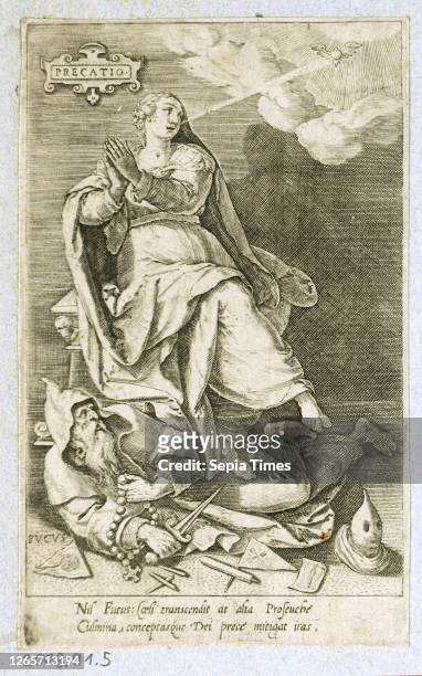 Personification of Prayer copperplate engraving on paper, folia: appr. 14 x 9 cm, O. L., in a cartridge: PRECATIO, further inscriptions in the...