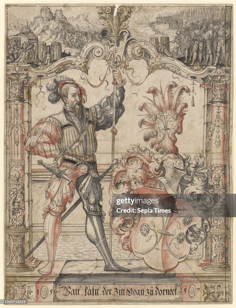 Disc tear with warrior as a shield companion and the coat of arms of Beat Cold Dorneck