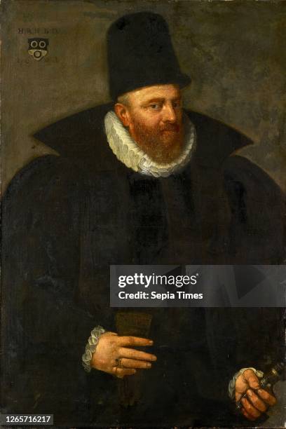 Portrait of the Mayor Hans Rudolf Huber of Basel Oil on canvas, 110 x 73 cm, unmarked., In the upper left corner: H.R.H., B. M. Hans Bock d. Ä., ,...