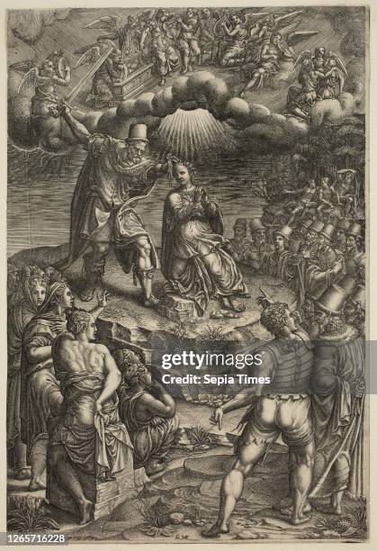 Giorgio Ghisi, Italian, 1520-1582, The Martyrdom of Saint Barbara, between 1575 and 1579, engraving printed in black ink on laid paper, Sheet : 10...