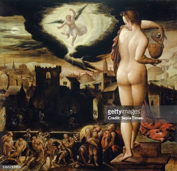 Allegory of the Night oil on linden wood, 79.5 x 82 cm, inscribed lower right on the pedestal: 1586 HBock [ligated] • F:, Hans Bock d. Ä.,...