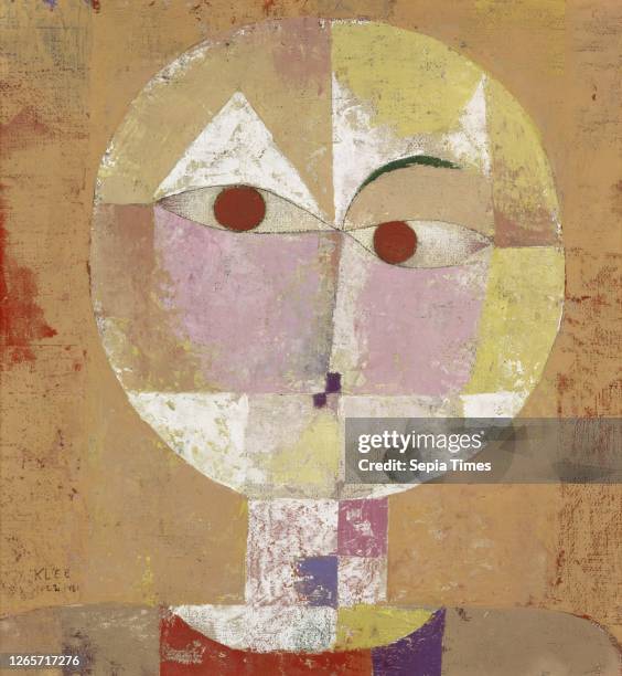 Senecio 181, oil on chalk base on gauze on cardboard, original, yellow frame, 40.3 x 37.4 cm, signed and dated lower left: KLEE, 1922 /// 181,...