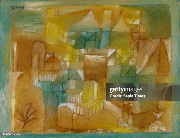 Fasçsade brown-green 97, oil paint, pencil and quill on paper on painted cardboard, 24 x 31 cm, signed and dated upper left: Klee, 1919.97 .,...