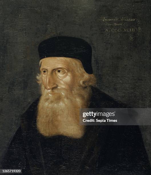 Portrait of John Wyclif, before 1591, oil on paper , Mounted on a wooden panel covered with canvas, 41 x 35.5 cm, not marked, but dated upper right:...