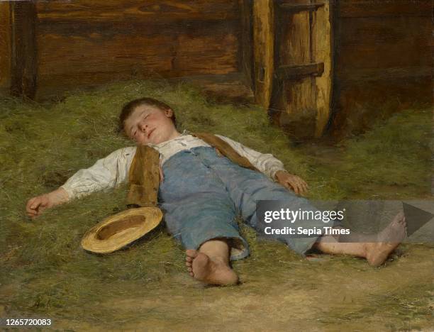 Sleeping Boy in the Hay, 1891-1897, oil on canvas, 54.8 x 70.7 cm, signed lower left: Anker, Albert Anker, Ins/Bern 1831–1910 Ins/Bern.