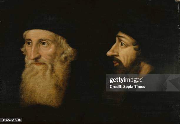 Double Portrait of John Wyclif and Johannes Oekolampad, c. 1600, oil on panel, 29 x 43 cm, unsigned, Hans Bock d. Ä., , Zabern/Elsass um 1550/52–1624...