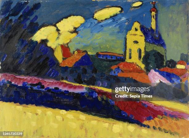 Study to Murnau - Landscape with Church oil on board, 33 x 45 cm, signed and dated, l .: Kandinsky, Signed and inscribed on the reverse: Kandinsky...