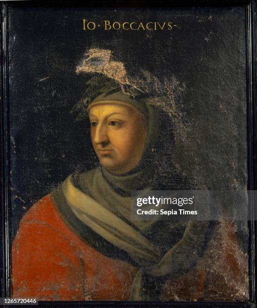 Portrait of Giovanni Boccaccio, oil on canvas, 76.5 x 62 cm, not specified., Above: IO [ANNES] • BOCCACIVS -, Cristofano dell' Altissimo, , um...