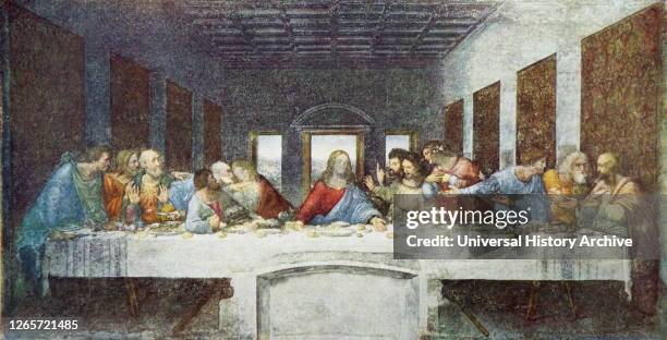 Painting titled 'The Last Supper' by Leonardo da Vinci. Leonardo Da Vinci an Italian polymath of the Renaissance.