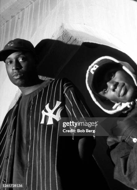 Talib Kweli and MC Mos Def of the American hip hop duo Black Star pose for a portrait circa October, 1998 in Los Angeles, California.