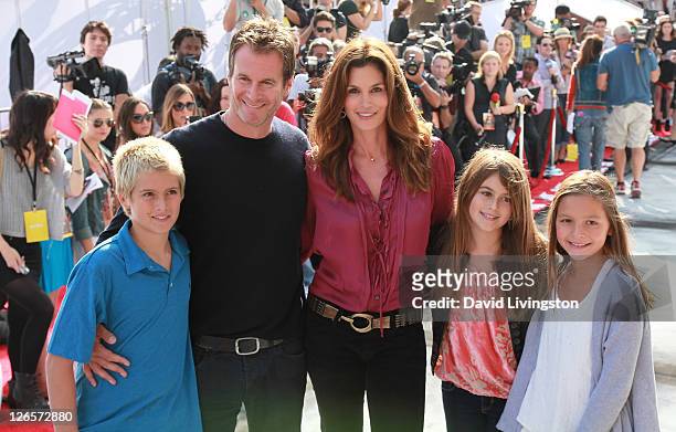 Presley Gerber, entrepreneur Rande Gerber, model Cindy Crawford, Kaia Gerber and guest attend the premiere of "IRIS - A Journey Through the World of...