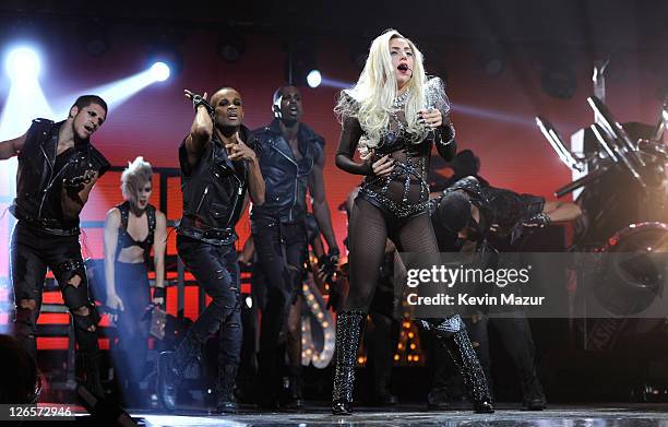 Lady Gaga performs onstage at the iHeartRadio Music Festival held at the MGM Grand Garden Arena on September 24, 2011 in Las Vegas, Nevada.