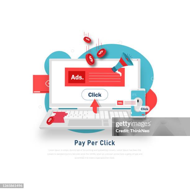 stockillustraties, clipart, cartoons en iconen met pay-per-click internet reclamemodel - internetadres