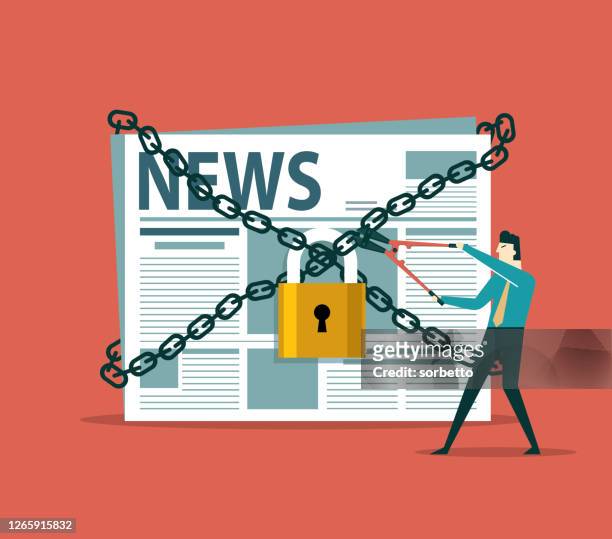 newspapers with metal chain - freedom stock illustrations