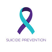 Suicide prevention ribbon. Purple and turquoise color. Disease prevention, diagnosis, treatment, cure and support campaign.