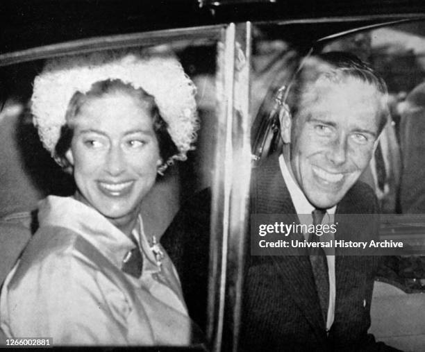 Princess Margaret, Countess of Snowdon, with her husband Anthony Armstrong Jones 1960. Margaret was the younger daughter of King George VI and Queen...