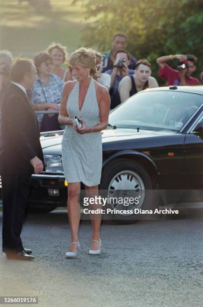 British property developer and art collector Peter Palumbo, chairman of Serpentine Gallery Trustees, greets British Royal Diana, Princess of Wales ,...