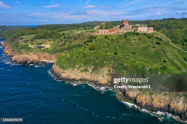 denmark, bornholm, hammershus, fortress ruins and sea - denmark stock pictures, royalty-free photos & images