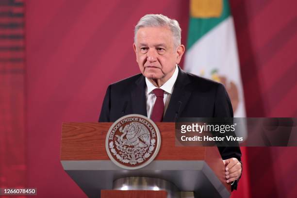 Andres Manuel Lopez Obrador, president of Mexico speaks during the announcement that Mexico and Argentina will produce the Oxford Coronavirus Vaccine...