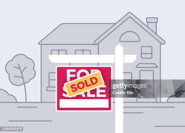 home for sale sold sign - sold out stock illustrations