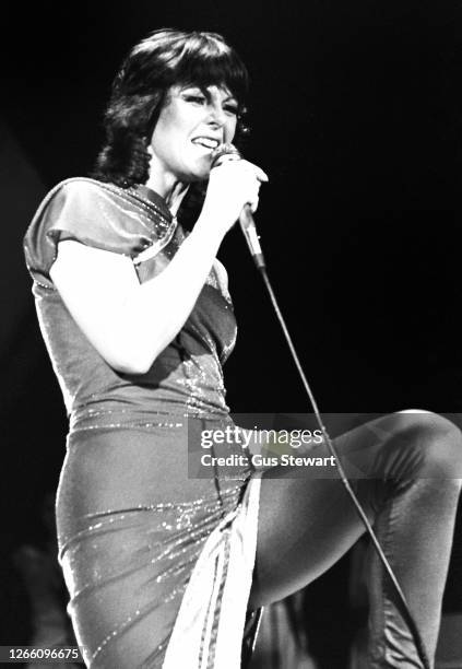 Anni-Frid Lyngstad of ABBA performs on stage at the Wembley Arena, London, England, on November 5th, 1979.